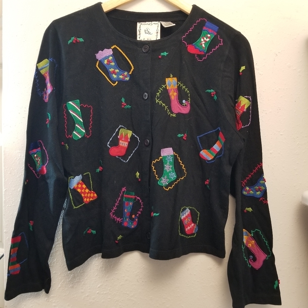 {L} Michael Simon Christmas Sweater Cardigan